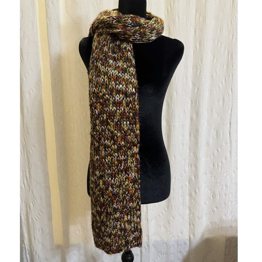 Attention Scarf Multicolor Chunky Knit Metallic Gold Thread Boho Winter Fall OS